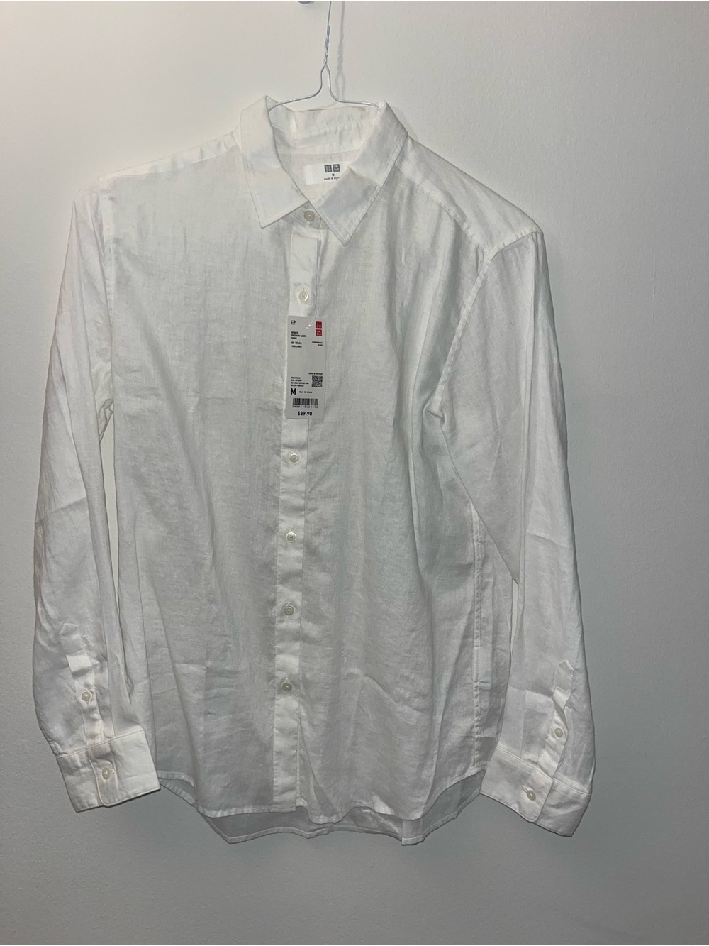 UNIQLO White Linen-Blend Long Sleeve Button-Up Shirt